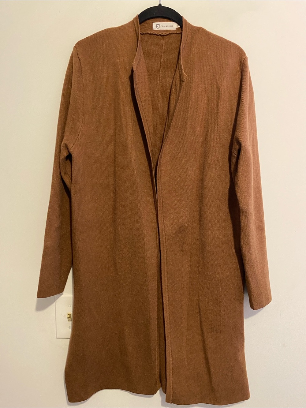 Open-Front Long Cardigan in Warm Brown